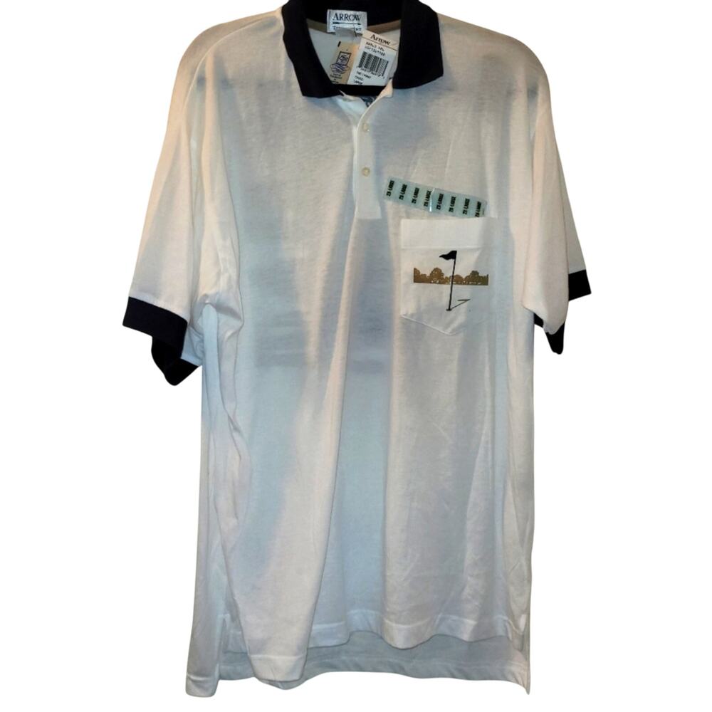 Vtg Arrow Deadstock Golf Themed Mens Polo Size L NWT Golf Shirt Contrasting